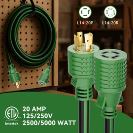 25FT NEMA L14-20 Generator Extension Cord, L14-20P to L14-20R 4-Prong Twist Lock Power Cord, 20 Amp, 125/250V, 2500/5000 Watts, Heavy Duty 12/4 SJTW for Portable Generators, Power Outage, ETL Listed