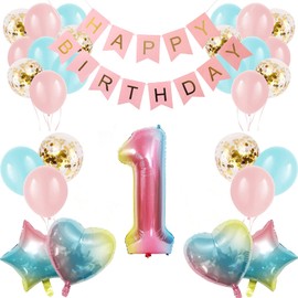 Apradas Baby Girl 1st Birthday Decorations Gradient color Age 1 Birthday Balloons with Happy Birthday Banner for Baby showers First Birthday Party Supplies for Girls Boys (1st-Birthday)