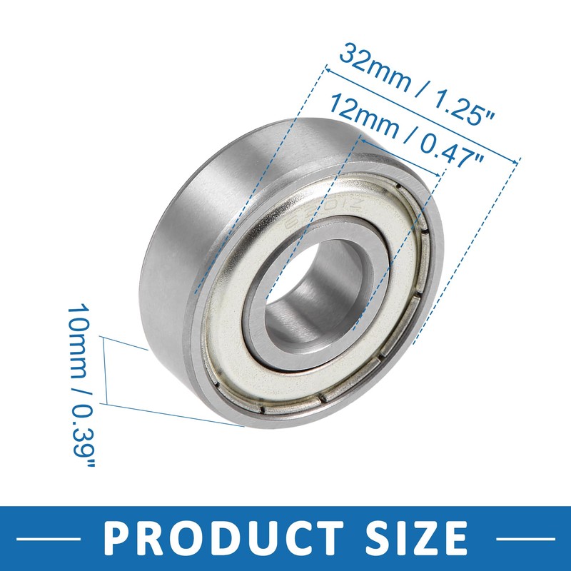 A ABSOPRO Ball Bearing Double Shielded 6201ZZ 12x32x10mm Chrome (Set