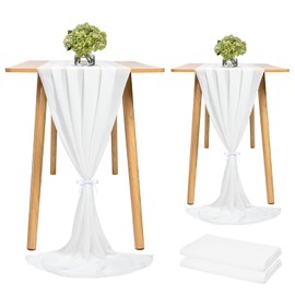 Showgeous 2 Pcs Chiffon Table Runner 28x120 Inches Romantic Wedding Runner 10ft White Sheer Chiffon Table Cover Dressing Table Runner for Wedding Birthday Party Bridal Baby Shower Decorations