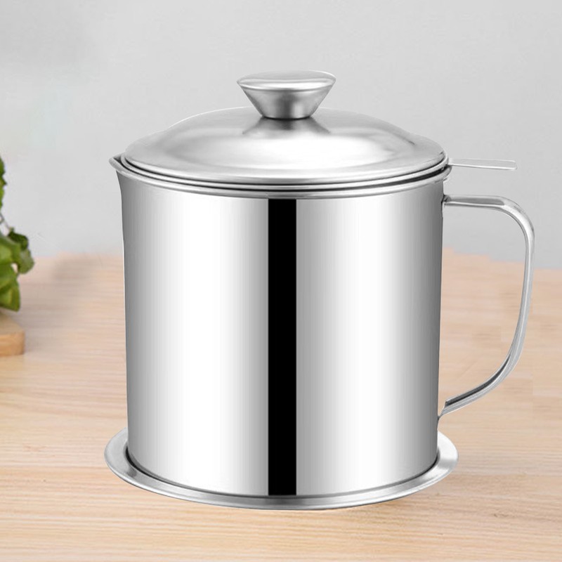 Oil Container Grease Pot Stainless Steel Strainer Large Capacity for