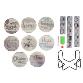 8Pcs Rhinestone Painting Coasters Assorted Style Strong Stickiness Odourless Coaster Rhinestone Art Kit for Family DIY