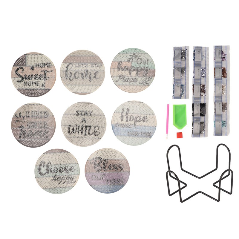 8Pcs Rhinestone Painting Coasters Assorted Style Strong Stickiness Odourless Coaster