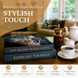 Fake Books for Decoration Set – Decorative Books for Home Decor, Coffee Bar & Coffee Table Decor, Faux Books, Book Shelf Decor, Coffee Themed Books Decor for Living Room & Kitchen