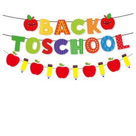 Back to School Banner, Colorful Letter Garland with Apples and Pencils, DIY Welcome Back to School Decorations First Day of School Decorations for Kindergarten Classroom
