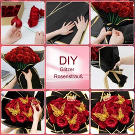 LARDUX 24 Stück Glitzer-Rosenstrauß, Glitzer Rosen Bouquet, künstliche Rosensträuße, DIY künstliche Glitzer-Blumensträuße mit Krone für Geschenke Hochzeitstag Verlobungstag Geburtstag, Muttertag