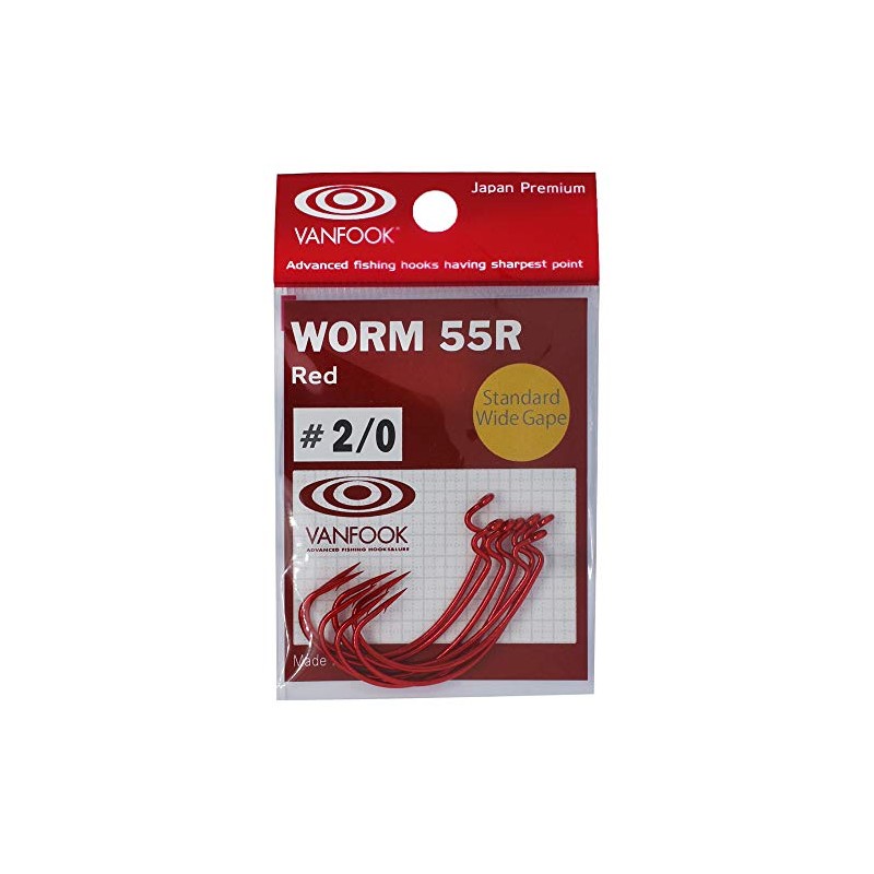 ヴァンフック(Vanfook) ワーム55 WORM-55R (オフセットフック) #2/0 レッド