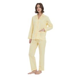 100% Cotton Pyjamas For Women Long-Sleeve PJS set Cozy Button Down Sleepwear Boyfriend Loungewear