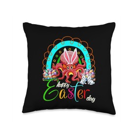 Happy Easter Day Bunny Octopus Chocolate Eggs Basket Rainbow Throw Pillow