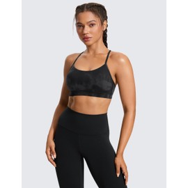 CRZ YOGA Butterluxe Womens Y Back Sports Bra - Padded Racerback Low Impact Spaghetti Thin Strap Workout Yoga Bra Black Tie Dye Flowers Large