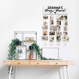 QZQE Gramma Gifts Picture Frames Collage Wall Decor, Grandma Grandparents Gifts from Grandkids Granddaughter Grandson, Grammie Brag Board Hanging Photo Display With 30 Clips 5 Ropes, 15.7x5.1 Inches