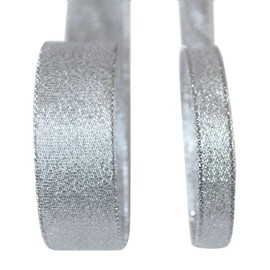 Ribbon Bazaar Metallic Lurex Ribbon – Woven Gold & Silver Fibers – Non-Fray & Reflective - Silver 3/8" 25yd