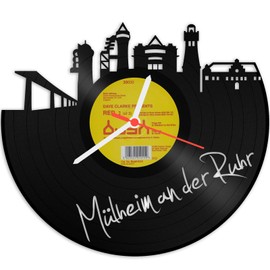 GRAVURZEILE Vinyl Record Clock - Skyline Mülheim an der Ruhr - Wall Clock Made of Cast Vinyl with City Skyline 30 cm - Upcycling Design Clock Wall Decoration Vintage Clock Retro Clock - Made in