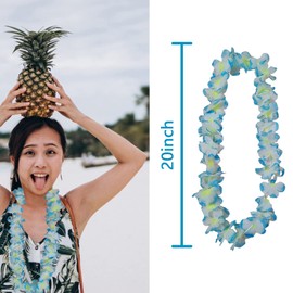 24Counts Thickened Hawaiian Leis Bulk, Christmas Flower Ocean Blue Necklace Leis Luau Party Supplies, Hawaii Floral Garland Mardi Gras Party Decorations Graduation Leis Birthday Beach Wedding Favors