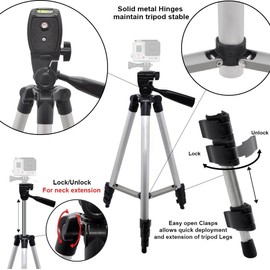Acuvar 50" Aluminum Camera Tripod Stand for All Action Cameras with Built-in Bubble Level Indicator for All Action Cameras, Tripod Mount Lightweight,Portable Stand for Travel & Outdoor Photography