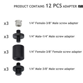 Pack of 12 1/4 Inch 3/8 Inch Light Tripod Adapter Converter for DSLR Camera Tripod, Shoulder Rig, Flash Light Stand, Camera Cage, Lighting Equipment, LED Panel, GoPro Tripod Mount