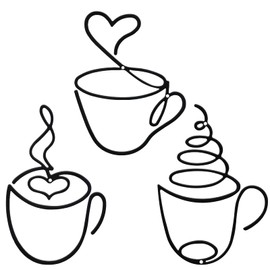 3 Pcs Coffee Cup Metal Wall Art Metal Coffee Sign Wire Hanging Bar Decor Vintage Cup Sign Cafe Themed Decor for Restaurant Kitchen Shop Home Office