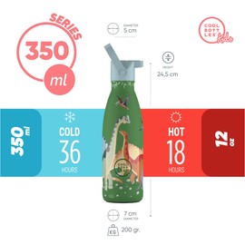 Cool Bottles - Thermos Flask for Children - Stainless Steel Water Bottle - 350 ml - Jurassic Era - Cold Drinks 36 Hours and Hot Drinks 18 Hours - Colour Embossing - BPA Free