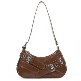 Sanxine Shoulder Bag for Women Y2k Small Purse Designer Punk Style Hobo Handbags Vegan Leather Trendy Crescent Bags (Brown)