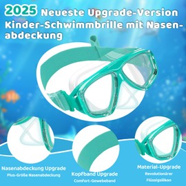 Vvinca Swimming Goggles for Kids with Nose Guard and Fabric Strap, Shatterproof, Anti-Fog and Waterproof for Children 3-14 Years