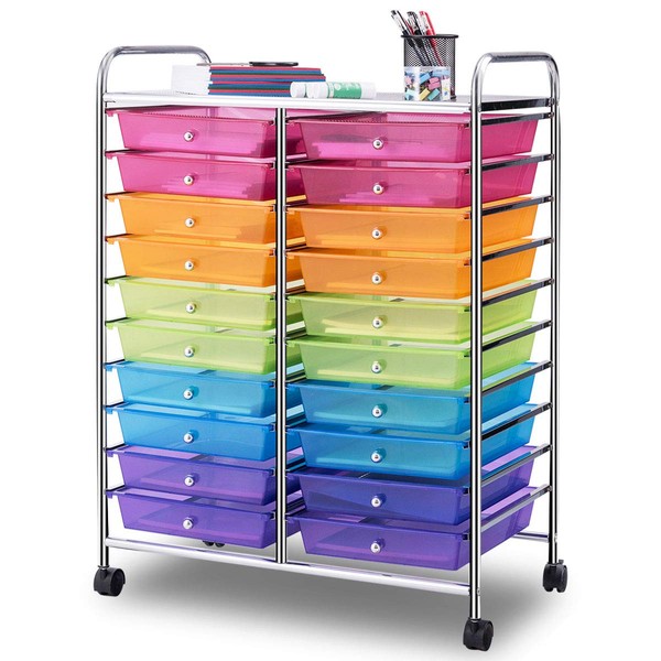 Giantex 20 Drawer Rolling Storage Cart Tools Scrapbook Paper Office School Organizer, Multicolor