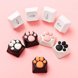Juego de 2 teclas personalizadas de metal y goma para teclado con forma de pata de gato Kawaii Keycaps lindos juegos para teclado mecánico con extractor de teclas (rosa y blanco)