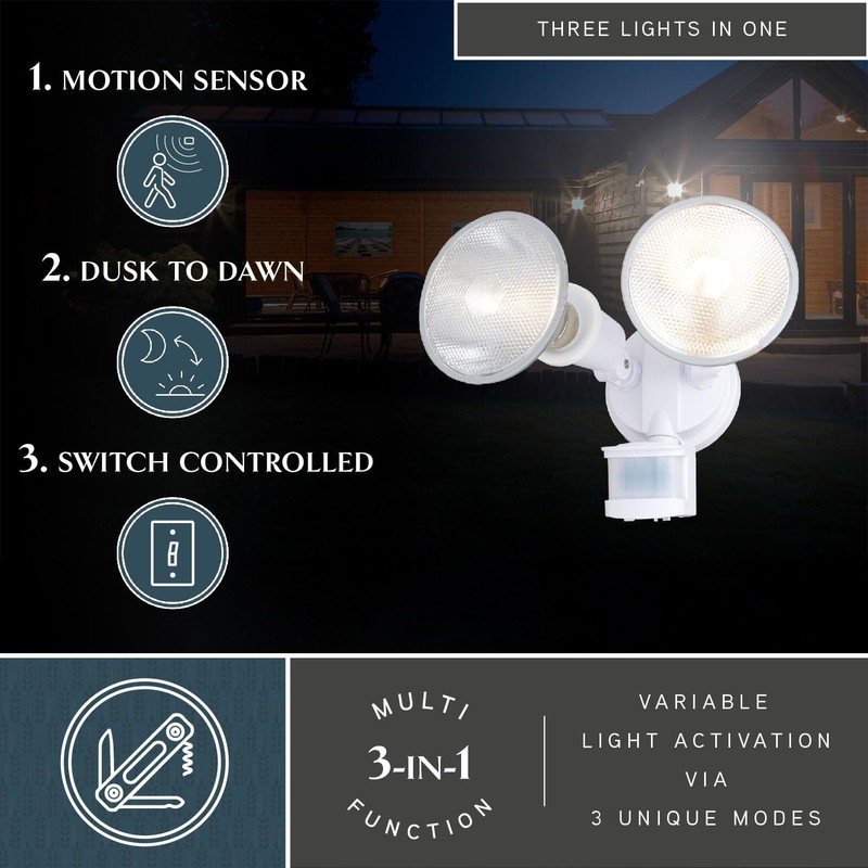 VAXCEL White Motion Sensor Dusk to Dawn Outdoor Security Flood