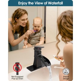 HOIGY Bronze Bathroom Faucet 1 Hole or 3 Hole (4 Inch), Brass Waterfall Bathroom Faucets Single Handle, Farmhouse Faucet for Bathroom Sink with Deck Plate & Water Hoses, Not Equipped Pop-up Drain