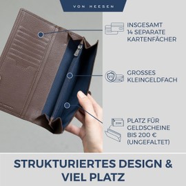 VON HEESEN Leather Wallet for Men and Women, dark brown, Portrait