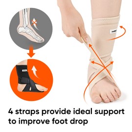 Neofect Drops Foot Ankle Support Drop Foot Brace Adjustable Wrap Ankle Brace Beige (Right)