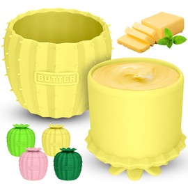 Oyrlize Butter Crock with Lid for Countertop, French Butter Keeper Dish Holder with Silicone Material, Yellow Color, Round Shape, 5 Ounces Capacity