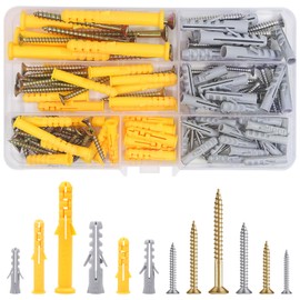 120 Pcs Screws and Wall Plugs Set, Extra Strong Nails with 6 Types Wall Plugs, Multi Purpose Self-Tapping Anchors M5/M6/M8 Wall Plugs and Screws for Drywall Home Repair Wood Fences