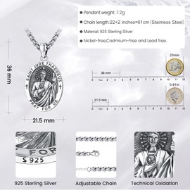 Eusense Archangel Michael/Saint Christopher/Saint Jude Thaddeus/Seven Archangels/Holy Mary/Jesus Cross Pendant Amulet Necklace Gifts 925 Silver Christian Chain Jewellery Men Women, Sterling Silver, No
