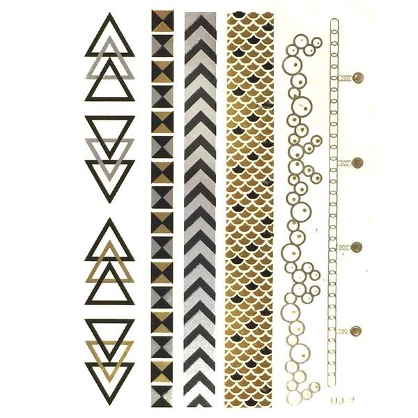 Wrapables Celebrity Inspired Temporary Tattoos in Metallic Gold Silver and Black, Large, Atlantis