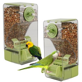 Bird Feeder No Mess 2PCS Automatic Clear Bird Seed Food Container Acrylic Parrot Feeder Dispenser Cage Accessories for Parakeet Budgies Cockatoo Canary Love Bird (Green)