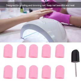 10 Sanding Caps + 1 Cap Carrier Set, Cap Grinder Rubber Carrier Foot Care Nail Care, Electric Nail Drill Pedicure Machine Accessories, Cutter Attachment Callus Grinder for Manicure (Pink)