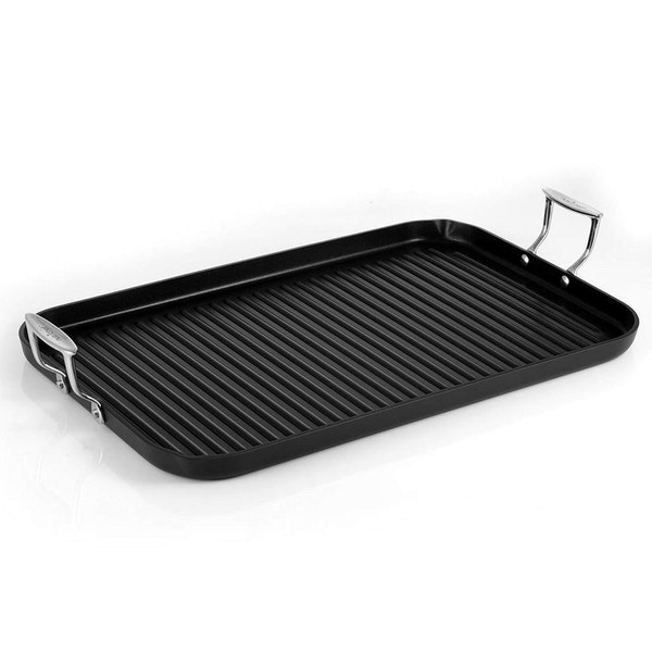 NutriChef Nonstick Stove Top Grill Pan - PTFE/PFOA/PFOS Free Need two Burners 20" x 13" Hard-Anodized Non stick Grill & Griddle Pan - Kitchen Cookware, Dishwasher Safe NCGRP59