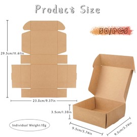 Pack of 50 Kraft Paper Gift Boxes (Brown), Gift Box, 9.5 x 9.5 x 3.5 cm, Gift Box Gift Box, Gift Box Gift Box Set for Gifts, Wedding, Party, Christmas (Medium)