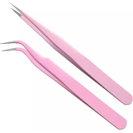 스티커 속눈썹 연장용 맥스 2PCS 스테인리스 핀셋 스트레이트 커브드 정밀 전자 네일 라인스톤 주얼리 [Yellow] Sticker Eyelash Extension Max 2PCS Stainless Steel Tweezers Straight Curved Precision Electronic Nail Rhinestone Jewelry [Yellow]