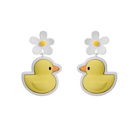 Cute Yellow Duck Dangle Drop Earrings for Women Sterling Silver Posts Tiny Flower Funny Cartoon Animal Dangling Statement Studs Hypoallergenic Lightweight Summer Party Jewelry
