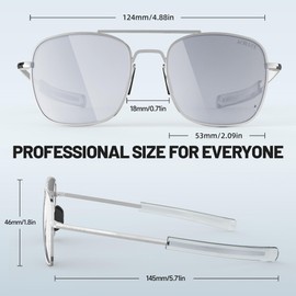 ACBLUCE Mens Aviator Sunglasses 53mm TAC Polarized Lense Military Style Metal Frame with Bayonet Temples Silver Glasses