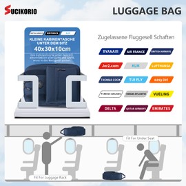 SUCIKORIO 40x30x10cm Lufthansa Travel Backpack Underseat Cabin Bag Luggage British Airways Waterproof Oxford Travel Rucksack Cabin Size for Plane Hand Luggage with 14 Inch Laptop Compartment, Black