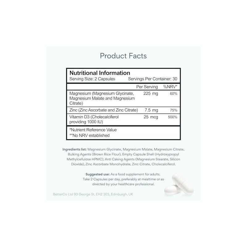 Bettervits Triple Magnesium Glycinate Complex, Malate, Citrate | 60 Caps