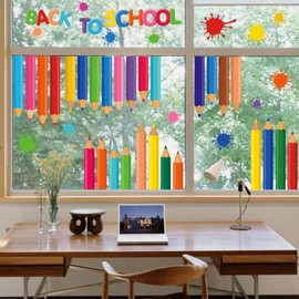 9 Sheets Back to School Window Clings, Colorful Pencil Double Sided Window Stickers for Classroom Watercolor Kids to The School Classroom Wall Glass Blackboard Decorations