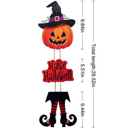 Witch Pumpkin Happy Halloween Sign Hanging for Home Wall Decor 3-Pieces Halloween Party Outdoor indoor Decor Wooden Witch Legs Hat Sign for Front Door Wall Art(Orange)