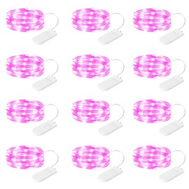 SINAMER 12-Pack LED Fairy Lights 7 Feet Battery Powered Waterproof Silver Wire 20 Slim Copper Wire Pastel Lights for DIY Wedding Party Bedroom Patio Easter Christmas (Pink)