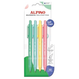 Alpino - Set of 4 Soft Touch Pastel Ballpoint Pens - Blue Ink | With Non-Slip Grip and Soft Touch | 1mm Tip | Ergonomic Pens | Quick Dry Ink