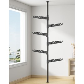 LIYIVNAA 6-Tier Clothes Drying Rack Telescopic Coat Hanger Garment Stand Floor to Ceiling Laundry Pole Tension Rod Storage Organizer for Home, Balcony, Office 43.3''-122.04''
