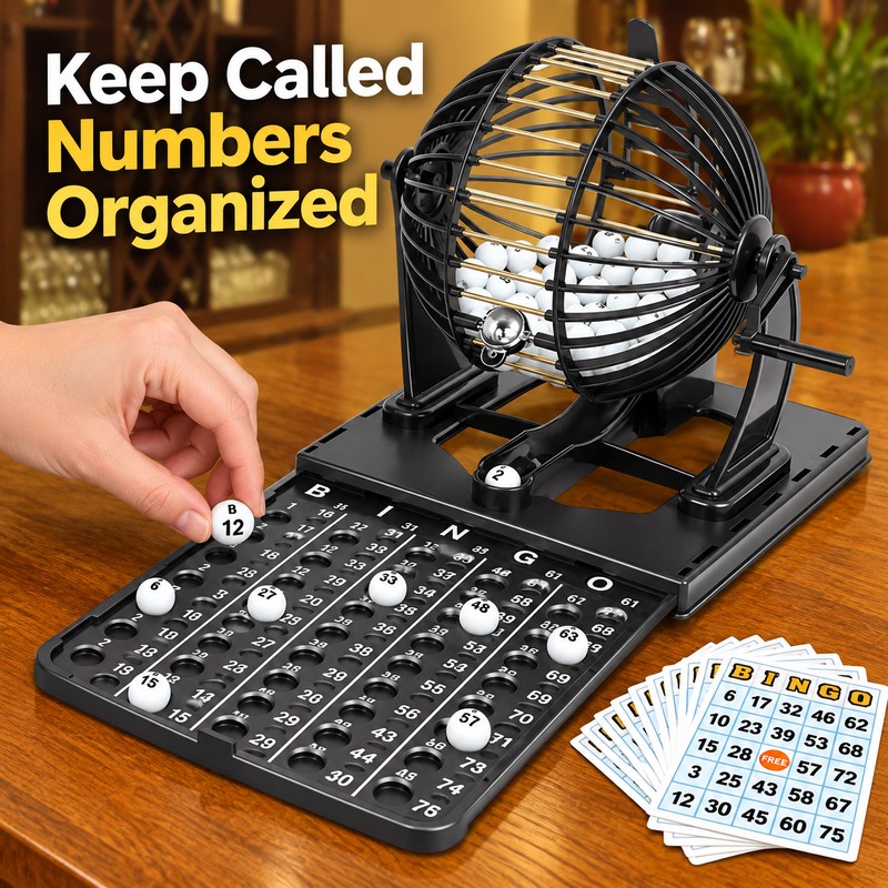Classic Bingo Cage Set - Hand-Cranked Draw with Numbered Balls