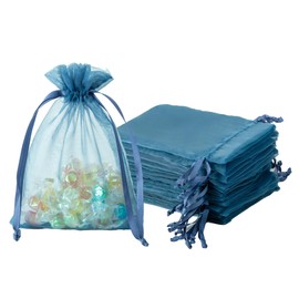 QIANF 20 Pcs Navy Organza Bags 5X7 inch for Wedding Favors with Drawstring, Mesh Gift Bags Jewelry Pouch Treat Bag for Candy Bridal Shower Party Favor Christmas